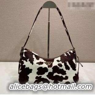 Good Taste Prada Aimee medium printed pony hair shoulder bag 1BC229 White/Dark Brown 2026