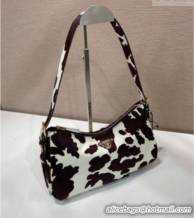Good Taste Prada Aimee medium printed pony hair shoulder bag 1BC229 White/Dark Brown 2026