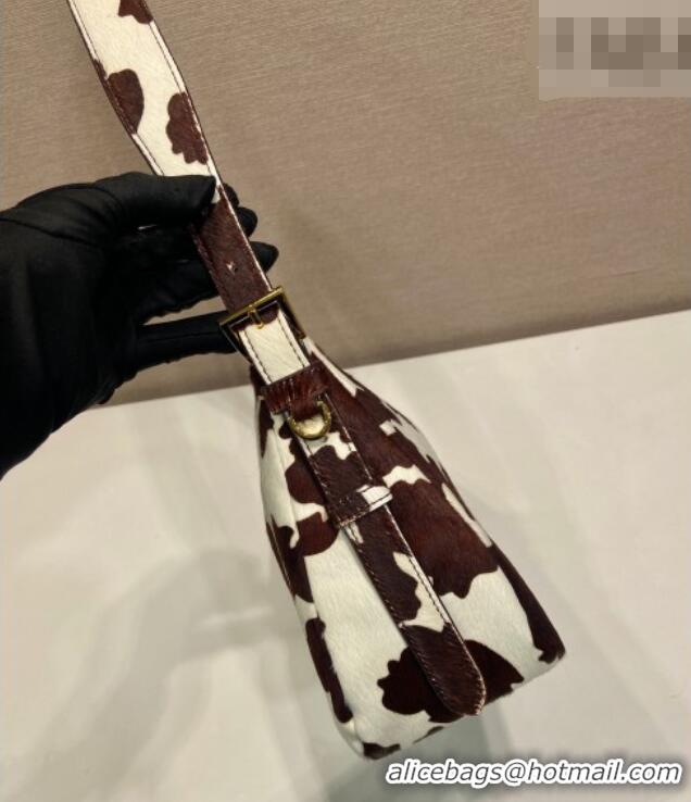 Good Taste Prada Aimee medium printed pony hair shoulder bag 1BC229 White/Dark Brown 2026