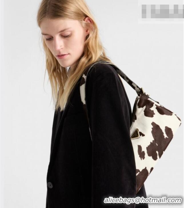 Good Taste Prada Aimee medium printed pony hair shoulder bag 1BC229 White/Dark Brown 2026