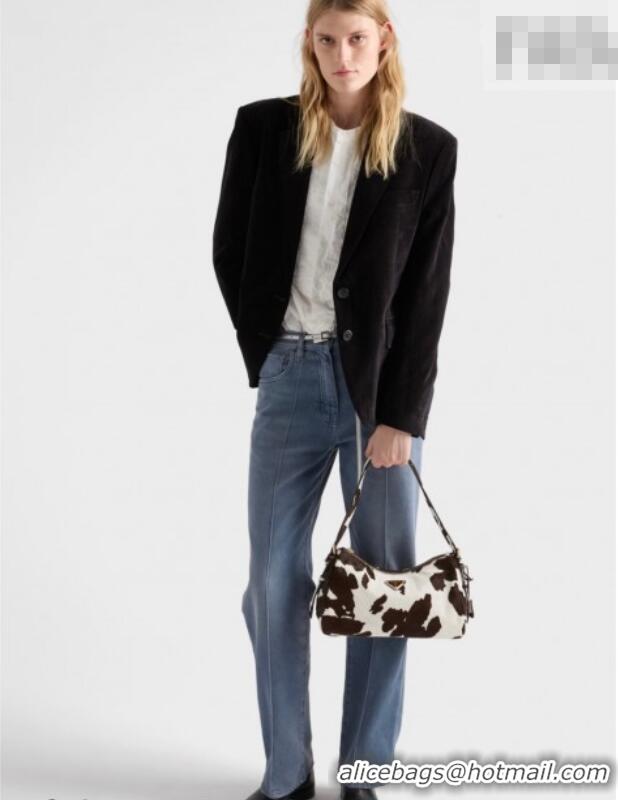 Good Taste Prada Aimee medium printed pony hair shoulder bag 1BC229 White/Dark Brown 2026