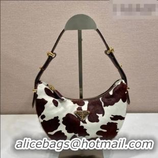 Best Price Prada Arque printed pony hair mini shoulder bag 1BC194 White/Dark Brown 2026