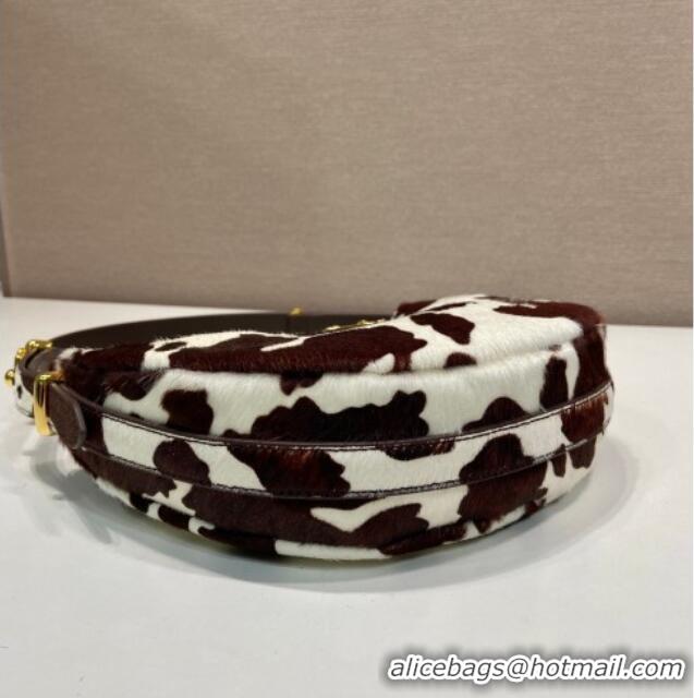 Best Price Prada Arque printed pony hair mini shoulder bag 1BC194 White/Dark Brown 2026