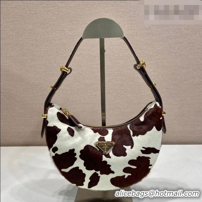 Best Price Prada Arque printed pony hair mini shoulder bag 1BC194 White/Dark Brown 2026
