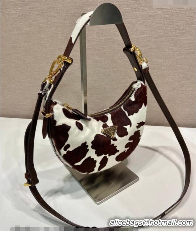 Best Price Prada Arque printed pony hair mini shoulder bag 1BC194 White/Dark Brown 2026