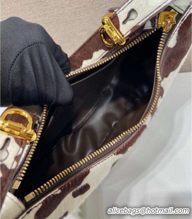 Best Price Prada Arque printed pony hair mini shoulder bag 1BC194 White/Dark Brown 2026