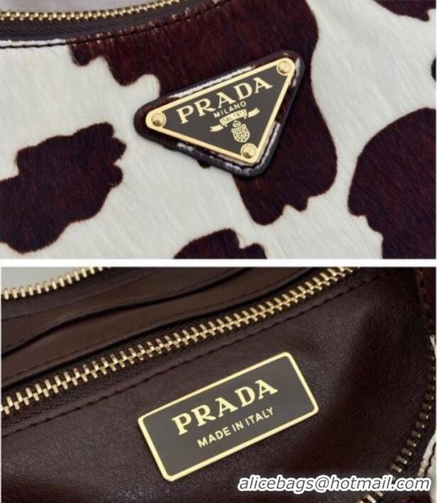 Best Price Prada Arque printed pony hair mini shoulder bag 1BC194 White/Dark Brown 2026