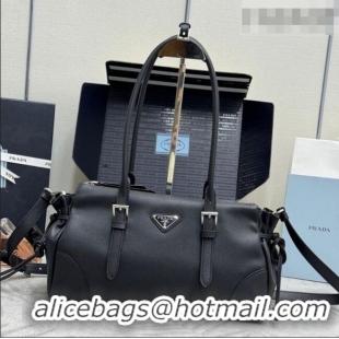 Top Grade Prada Bonnie medium antiqued leather tote bag 1BG628 Black 2026