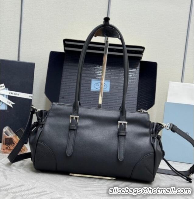 Top Grade Prada Bonnie medium antiqued leather tote bag 1BG628 Black 2026