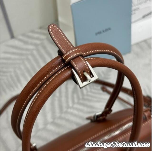 Top Quality Prada Bonnie medium antiqued leather tote bag 1BG628 Chestnut Brown 2026