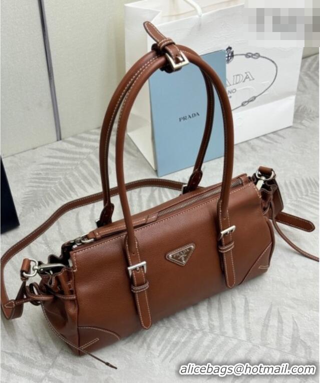 Top Quality Prada Bonnie medium antiqued leather tote bag 1BG628 Chestnut Brown 2026