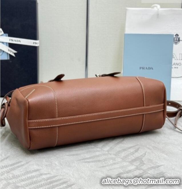 Top Quality Prada Bonnie medium antiqued leather tote bag 1BG628 Chestnut Brown 2026