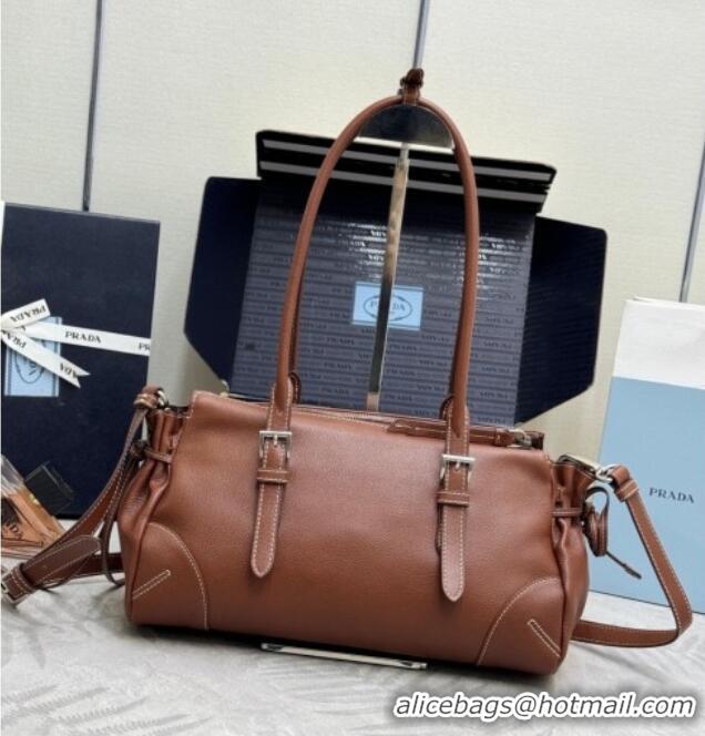 Top Quality Prada Bonnie medium antiqued leather tote bag 1BG628 Chestnut Brown 2026