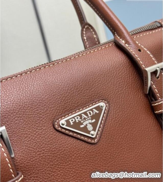 Top Quality Prada Bonnie medium antiqued leather tote bag 1BG628 Chestnut Brown 2026