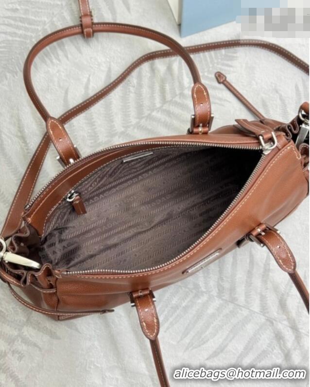 Top Quality Prada Bonnie medium antiqued leather tote bag 1BG628 Chestnut Brown 2026