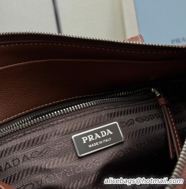 Top Quality Prada Bonnie medium antiqued leather tote bag 1BG628 Chestnut Brown 2026