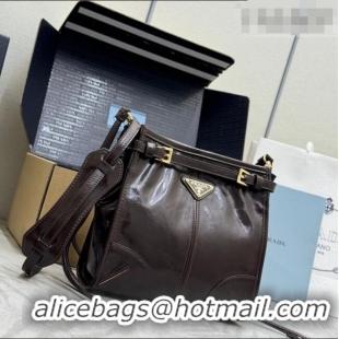 Best Quality Prada Bonnie leather mini shoulder bag 1BH229 Dark Brown 2026