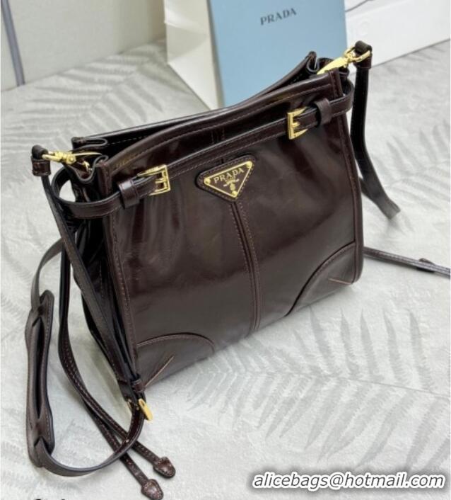 Best Quality Prada Bonnie leather mini shoulder bag 1BH229 Dark Brown 2026
