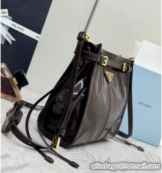 Best Quality Prada Bonnie leather mini shoulder bag 1BH229 Dark Brown 2026