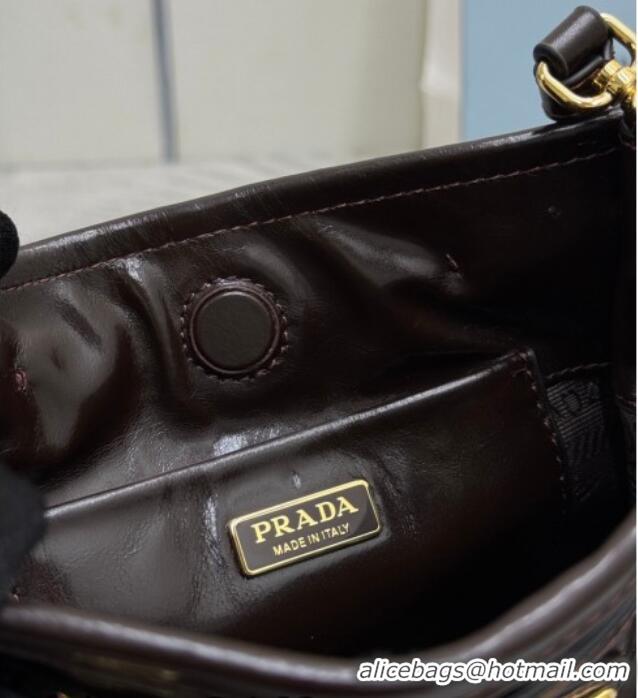 Best Quality Prada Bonnie leather mini shoulder bag 1BH229 Dark Brown 2026
