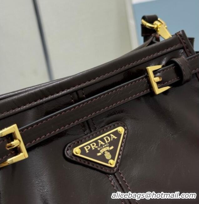 Best Quality Prada Bonnie leather mini shoulder bag 1BH229 Dark Brown 2026