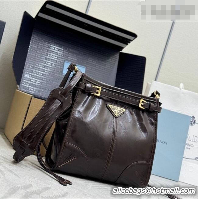 Best Quality Prada Bonnie leather mini shoulder bag 1BH229 Dark Brown 2026