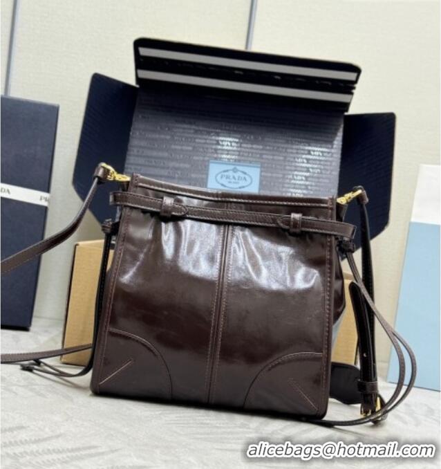 Best Quality Prada Bonnie leather mini shoulder bag 1BH229 Dark Brown 2026