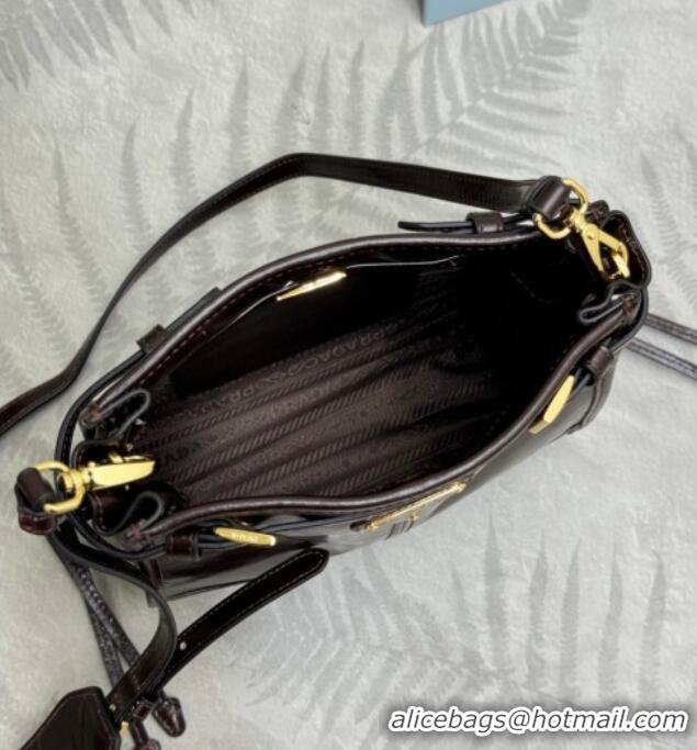 Best Quality Prada Bonnie leather mini shoulder bag 1BH229 Dark Brown 2026