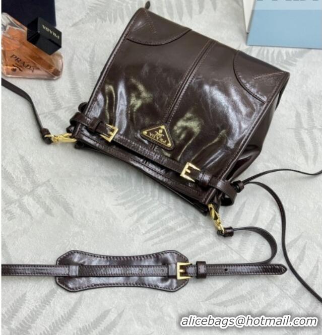 Best Quality Prada Bonnie leather mini shoulder bag 1BH229 Dark Brown 2026