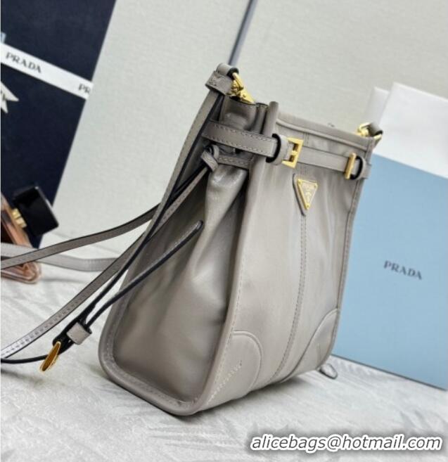 Good Looking Prada Bonnie leather mini shoulder bag 1BH229 Light Grey 2026