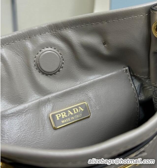 Good Looking Prada Bonnie leather mini shoulder bag 1BH229 Light Grey 2026