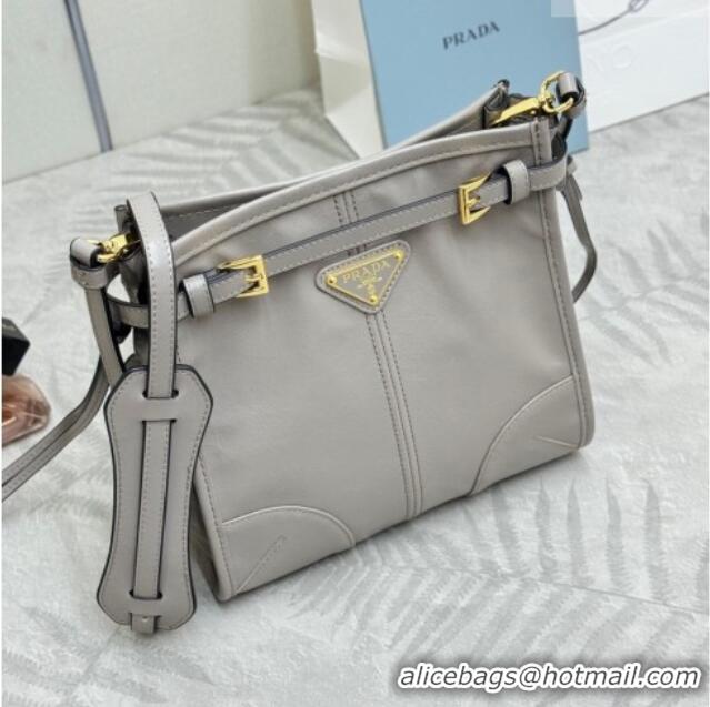 Good Looking Prada Bonnie leather mini shoulder bag 1BH229 Light Grey 2026