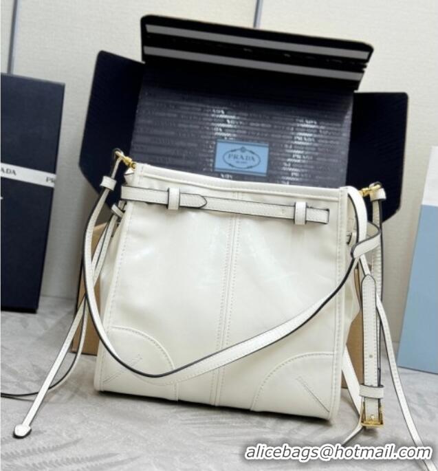 Cheapest Prada Bonnie leather mini shoulder bag 1BH229 White 2026