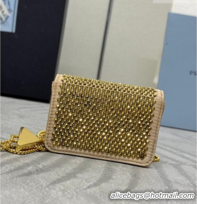 High Quality Prada Card Holder with Shoulder Strap and Crystals 1MR024 Gold-Tone 2026