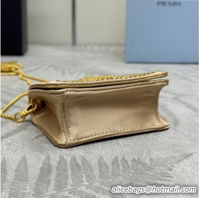 High Quality Prada Card Holder with Shoulder Strap and Crystals 1MR024 Gold-Tone 2026