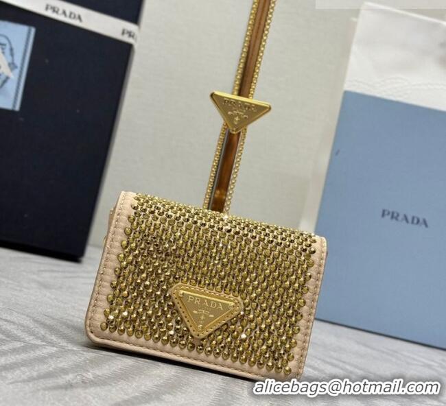 High Quality Prada Card Holder with Shoulder Strap and Crystals 1MR024 Gold-Tone 2026