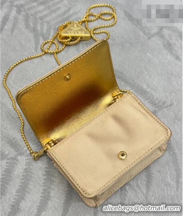 High Quality Prada Card Holder with Shoulder Strap and Crystals 1MR024 Gold-Tone 2026