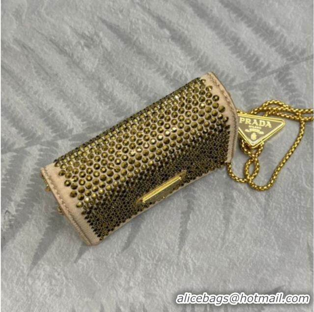 High Quality Prada Card Holder with Shoulder Strap and Crystals 1MR024 Gold-Tone 2026