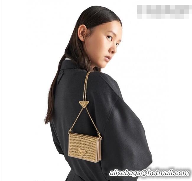 High Quality Prada Card Holder with Shoulder Strap and Crystals 1MR024 Gold-Tone 2026