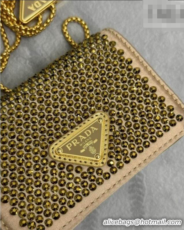 High Quality Prada Card Holder with Shoulder Strap and Crystals 1MR024 Gold-Tone 2026