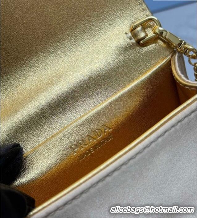 High Quality Prada Card Holder with Shoulder Strap and Crystals 1MR024 Gold-Tone 2026