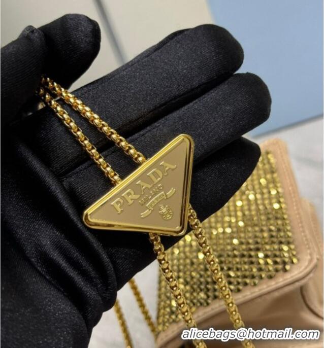 High Quality Prada Card Holder with Shoulder Strap and Crystals 1MR024 Gold-Tone 2026