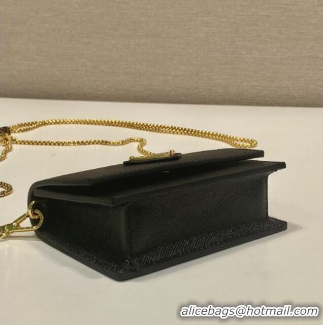 Free Shipping Grade Prada Saffiano Leather Card Holder with Shoulder Strap 1MR024 Black 2026