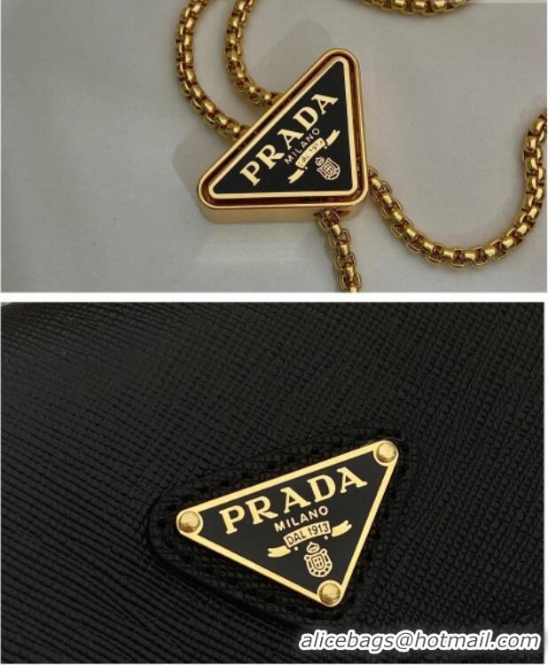 Free Shipping Grade Prada Saffiano Leather Card Holder with Shoulder Strap 1MR024 Black 2026