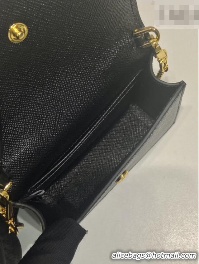 Free Shipping Grade Prada Saffiano Leather Card Holder with Shoulder Strap 1MR024 Black 2026