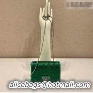 Best Grade Prada Card Holder with Shoulder Strap and Crystals 1MR024 Green 2026