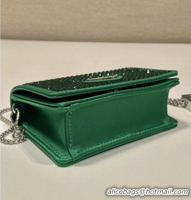 Best Grade Prada Card Holder with Shoulder Strap and Crystals 1MR024 Green 2026