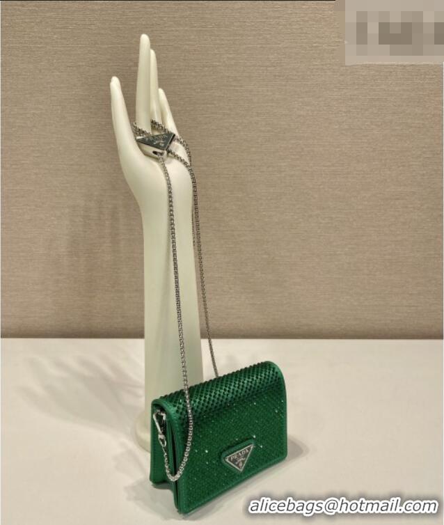 Best Grade Prada Card Holder with Shoulder Strap and Crystals 1MR024 Green 2026