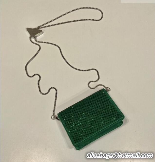 Best Grade Prada Card Holder with Shoulder Strap and Crystals 1MR024 Green 2026