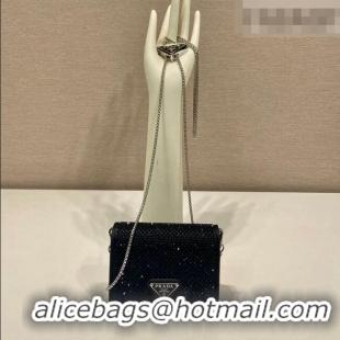 Luxury Cheap Prada Card Holder with Shoulder Strap and Crystals 1MR024 Black 2026
